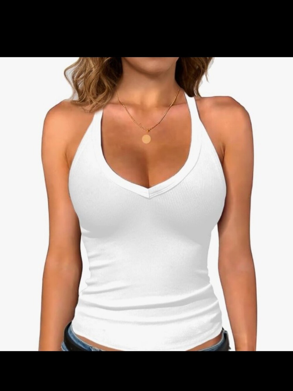 Women's Workout Tank Top w/ Built-in Shelf Bra- Racerback Ribbed Cami Sz Small